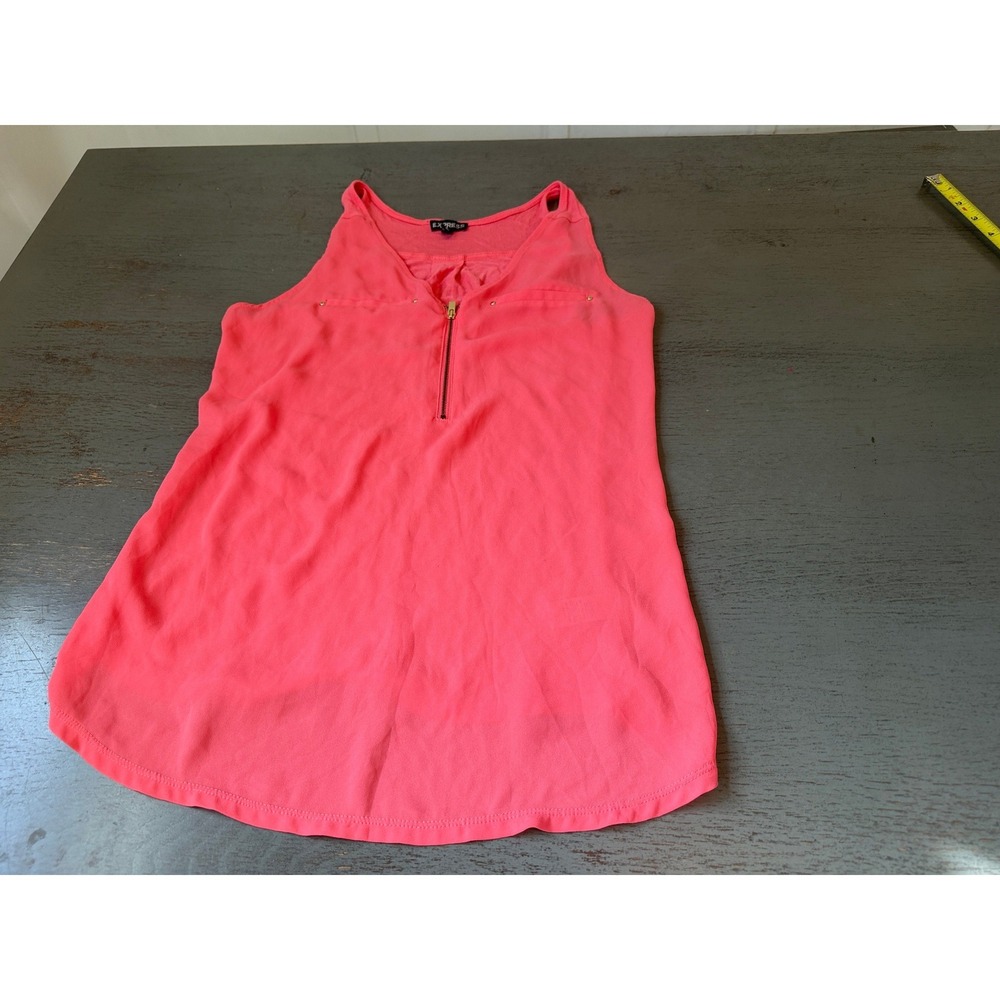 Express Women Small Neon Coral Pink Mixed Media Quarter Zip Sleeveless Blouse